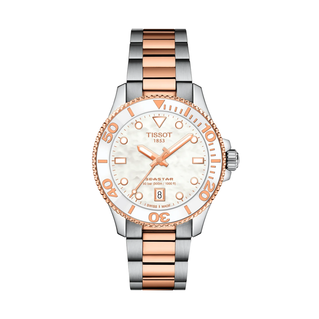 Tissot Seastar 1000 36mm Quartz White Mother-Of-Pearl Dial Watch T120.210.22.111.00 – front view