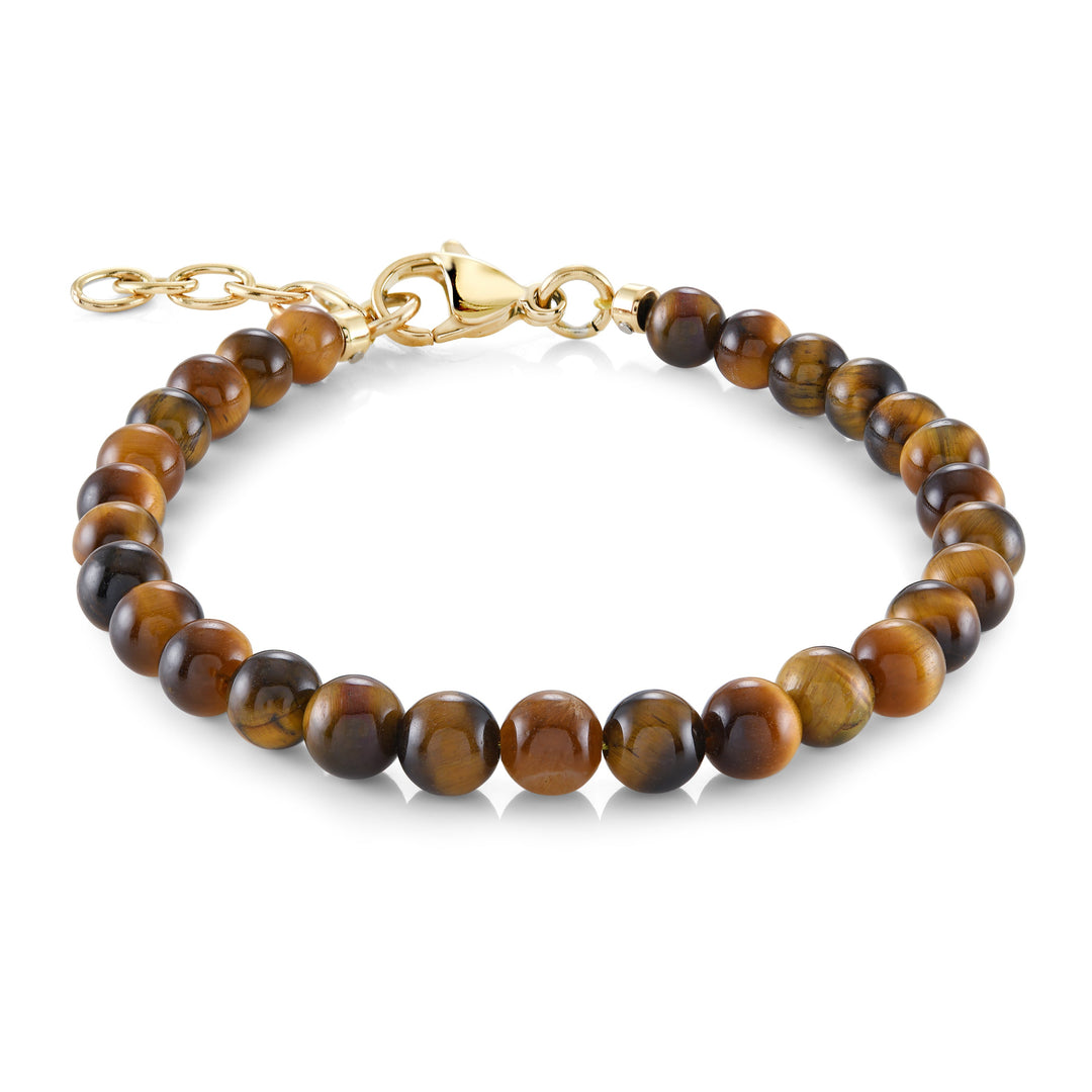 Italgem Steel 4mm Tiger’s Eye and Gold-Tone Bead Bracelet — BB-428