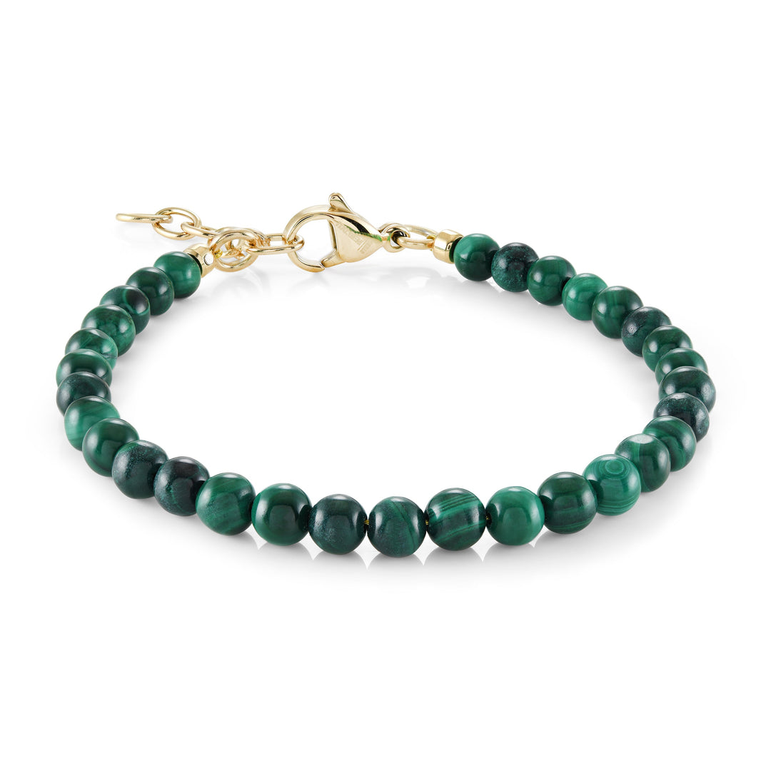 Italgem Steel 4mm Malachite and Gold-Tone Bead Bracelet — BB-429