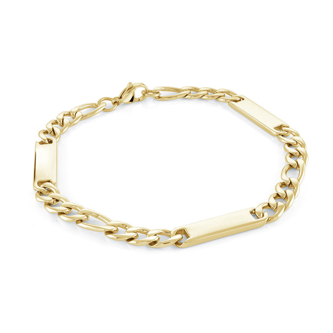 Italgem Steel Gold-Tone Engravable Figaro Bracelet 6mm — SMB480-N2-8