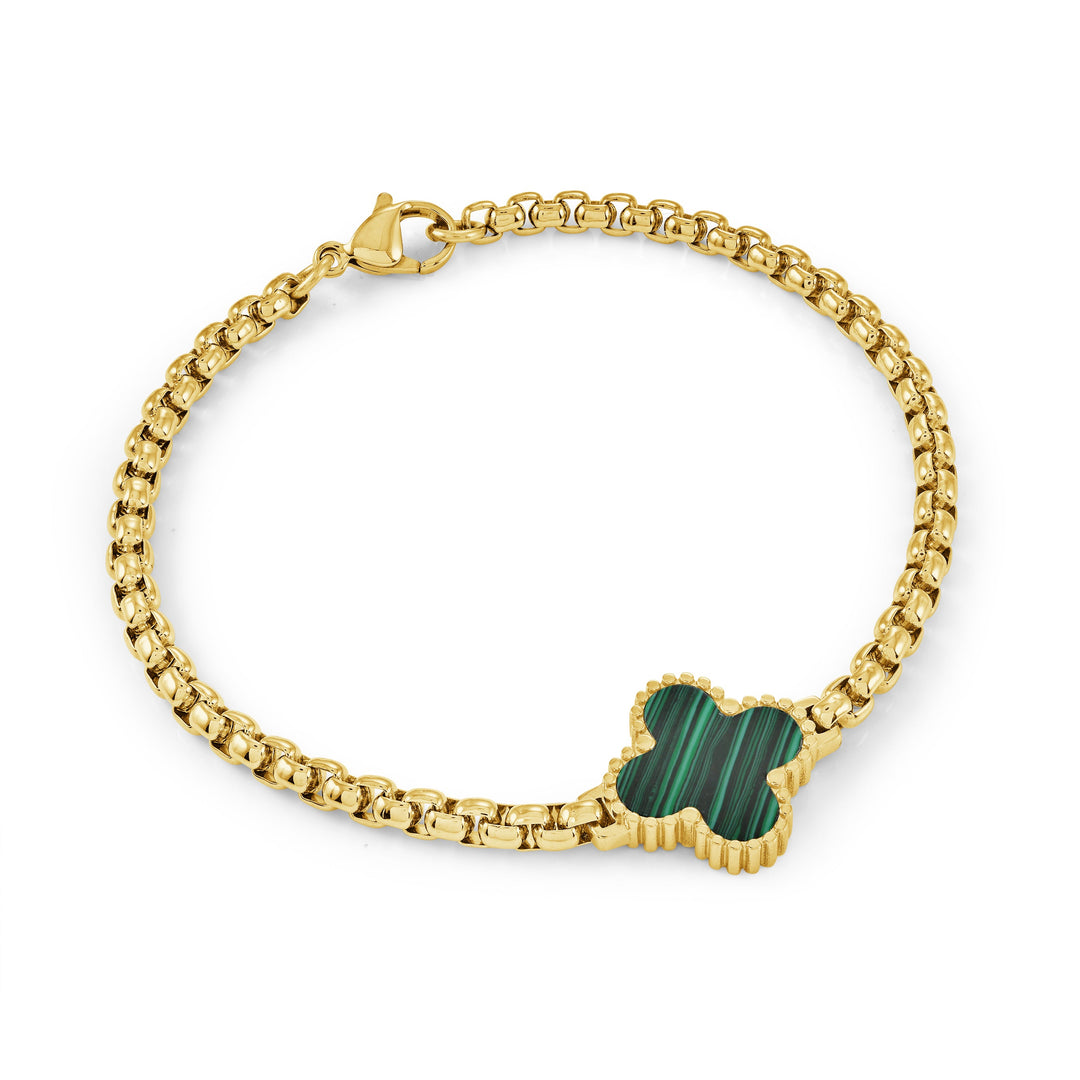 Italgem Steel Gold-Tone Malachite Lucky-Clover Bracelet — SMB836-GO