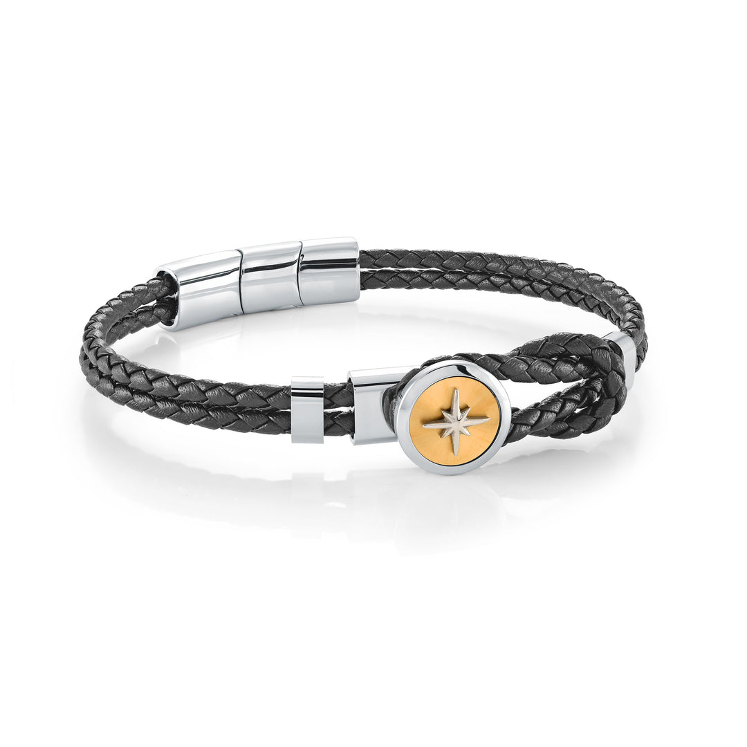 Italgem Steel North-Star Black Leather Bracelet — SLB667-GO