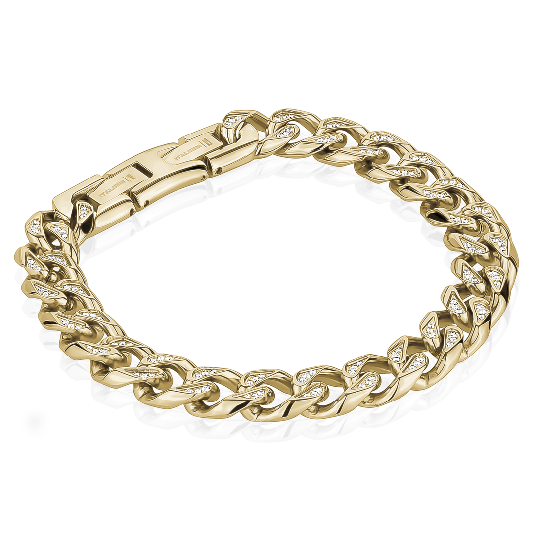 Italgem Steel Gold-Tone 10.5mm Iced Cuban Link Bracelet — SMB322