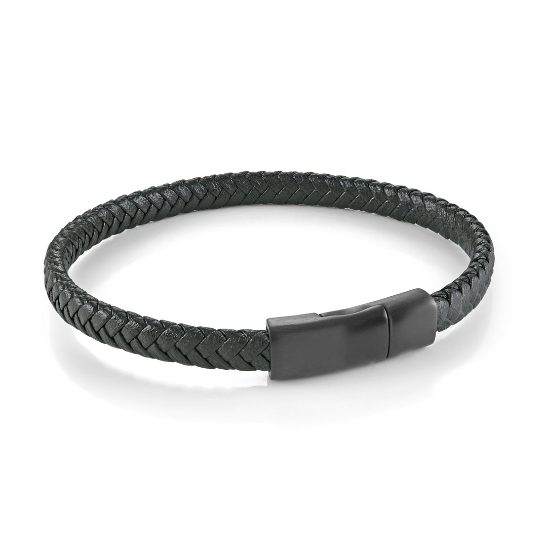 Italgem Steel 6mm Black Braided Leather Bracelet — SLB690-7