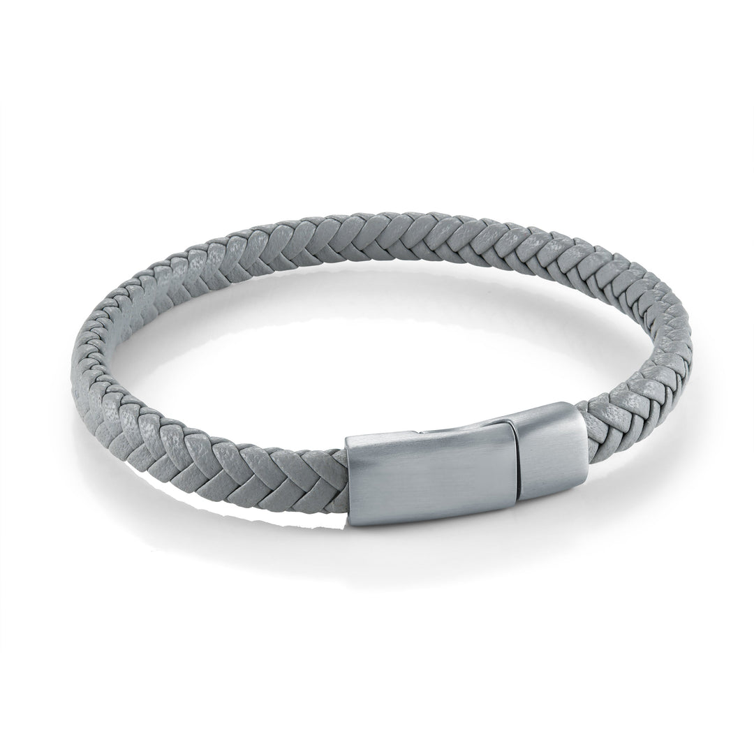 Italgem Steel 6mm Grey Braided Leather Bracelet — SLB691-7