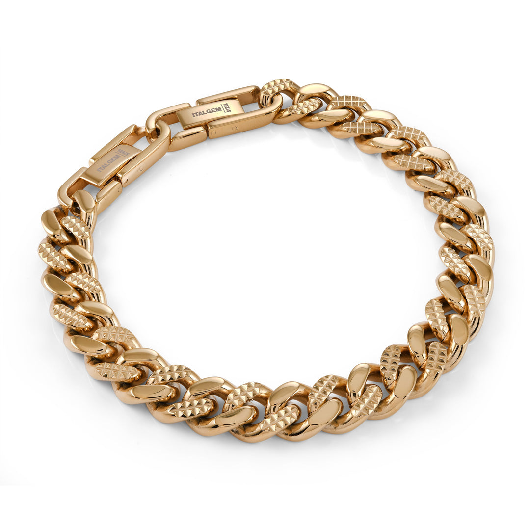 Italgem Steel Gold-Tone 10mm Semi Diamond Cut Curb Bracelet — SMB826-GO
