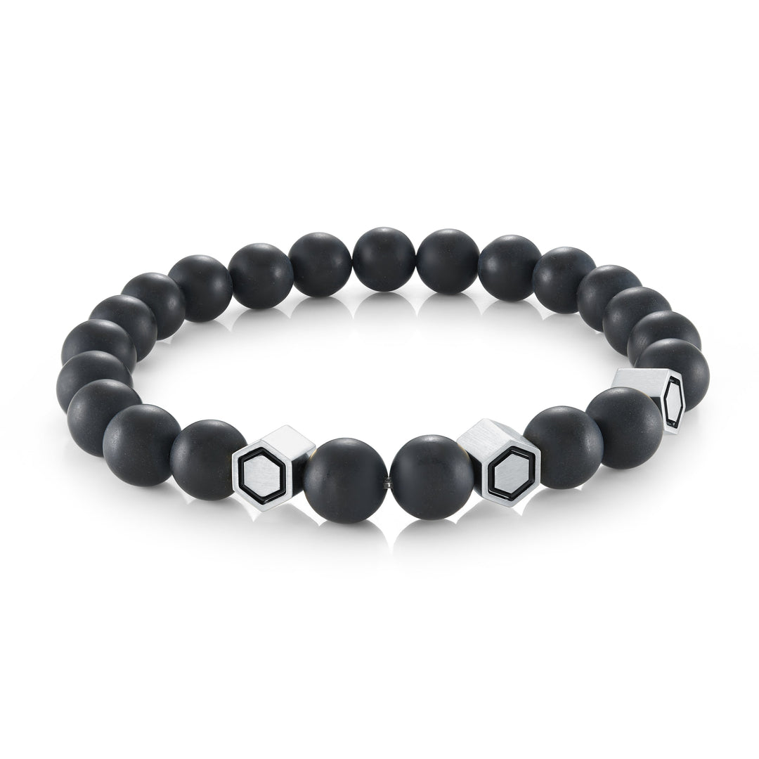 Italgem Steel 8mm Hexagons Onyx Bead Bracelet — BB-466-M