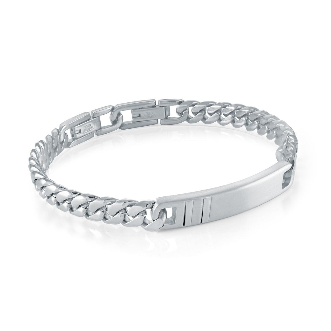 Italgem Steel Curb &amp; ID Plate Bracelet 7.7mm — SMB653