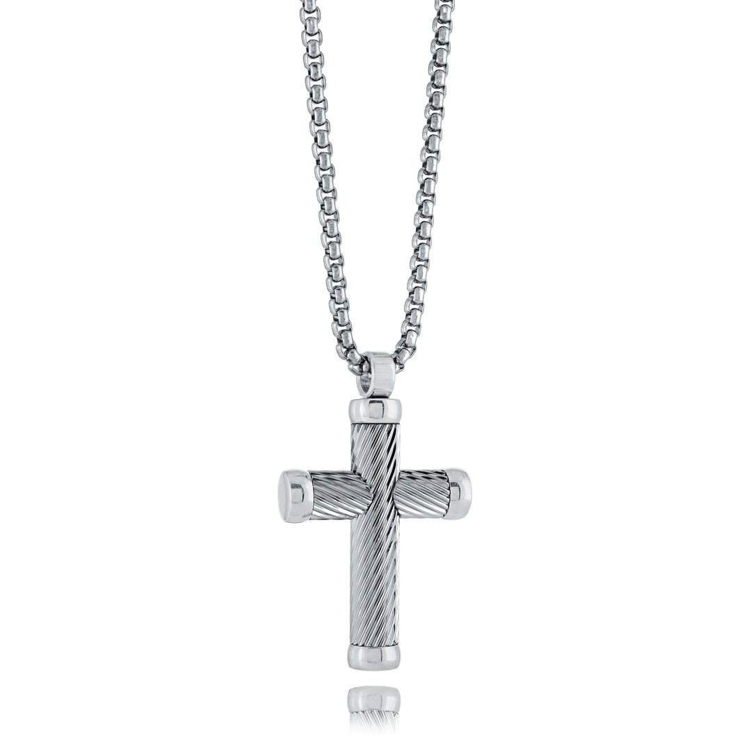 Italgem Steel Twist Weave Cross Pendant Necklace — SC238