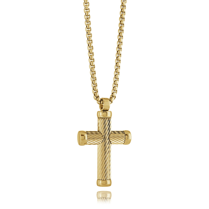 Italgem Steel Twist Weave Cross Pendant Necklace — SC238-GO