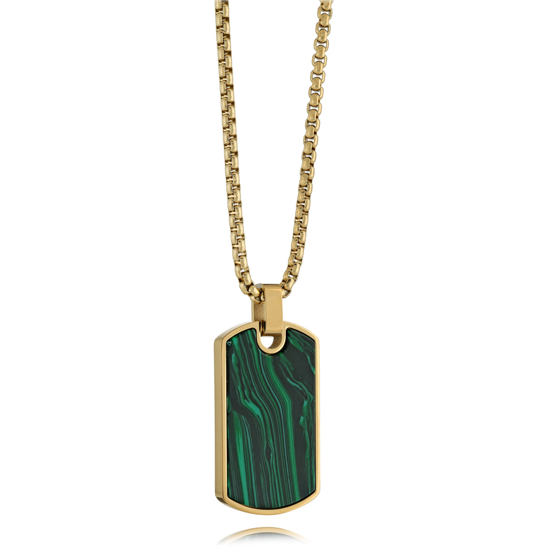 Italgem Steel Gold-Tone Malachite Dogtag Pendant Necklace — SP444