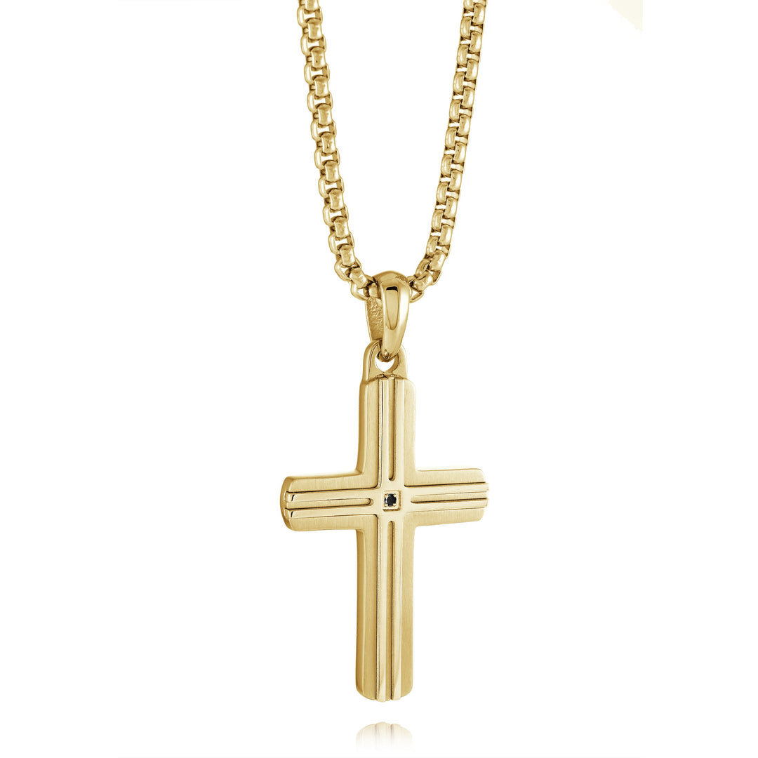 Italgem Steel Gold-Tone Inlay Studded Cross Pendant — SC207