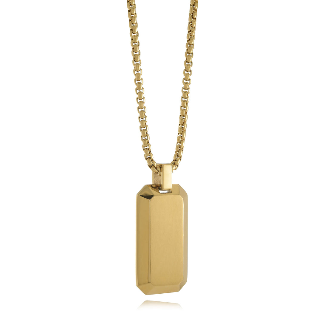 Italgem Steel Gold-Tone Small Brushed Dogtag Edge Necklace — SP368