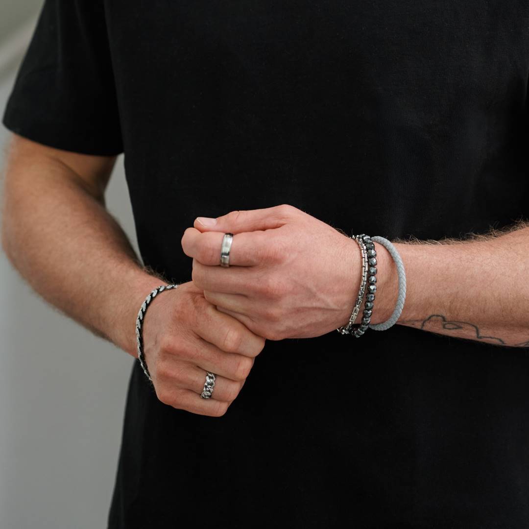 Italgem Steel 7mm Faceted Hematite Stretch Bracelet — BB-390-M