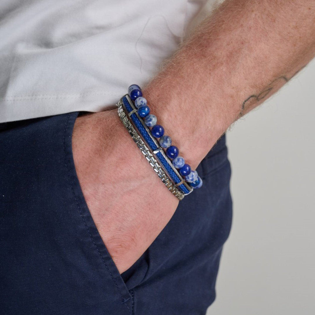 Italgem Steel 8mm Lapis and Sodalite Bead Bracelet — BB-391-M