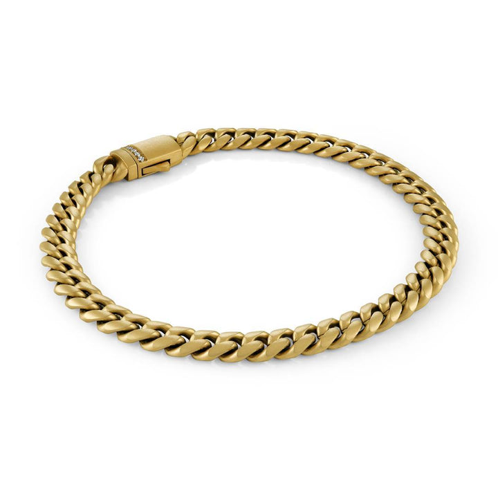 Italgem Steel 6mm Matte Gold-Tone Curb Bracelet with CZ Clasp — SMB768-GO-8