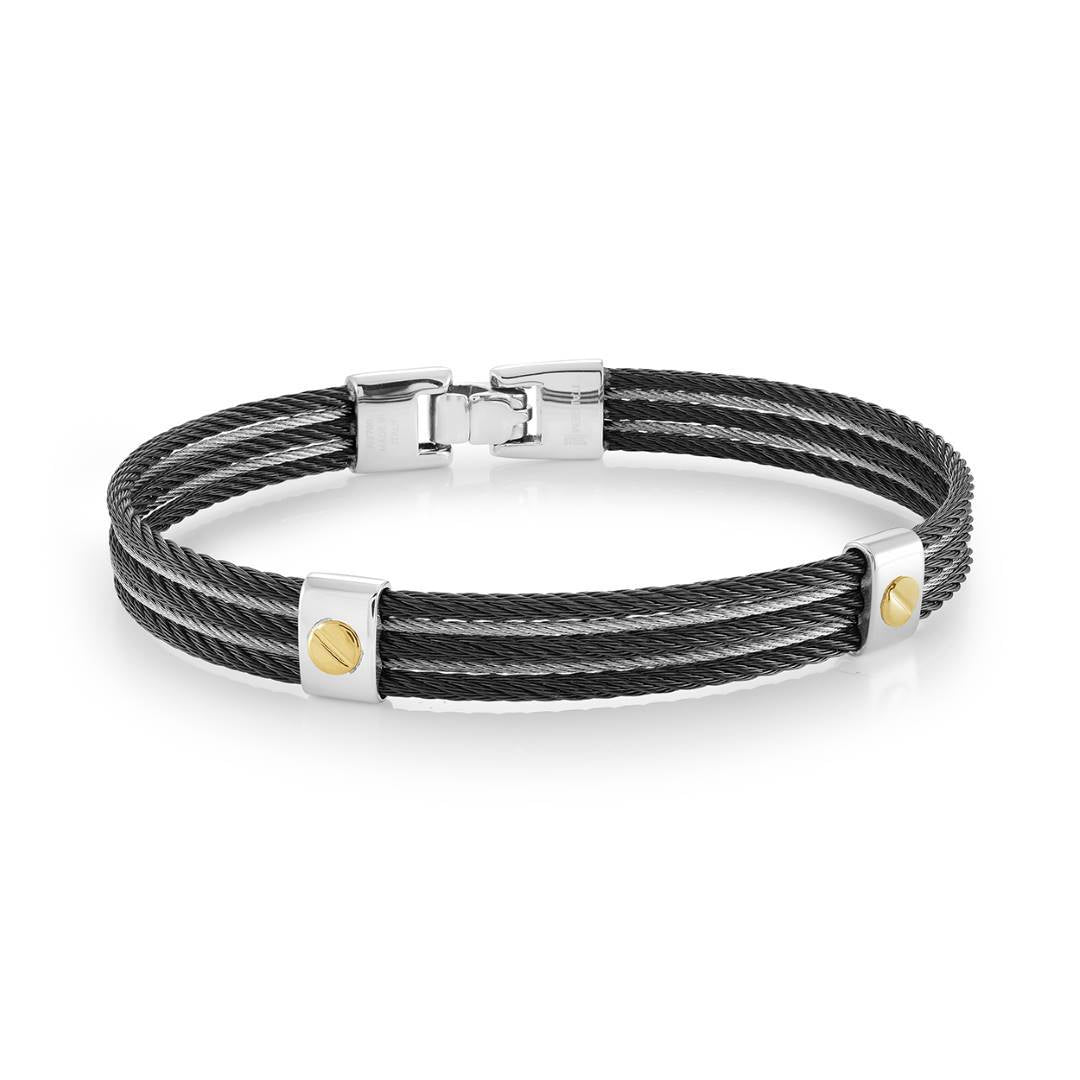 Italgem Steel Five-Row Cable Bangle with 18K Gold Accents — SMBG154-8.27