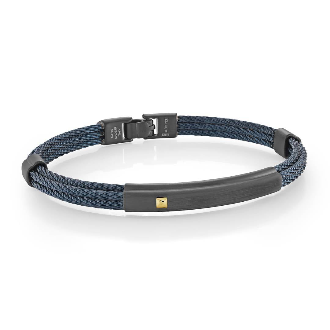 Italgem Steel Three-Row Cable ID Bangle with 18K Gold Accents — SMBG151-8.80