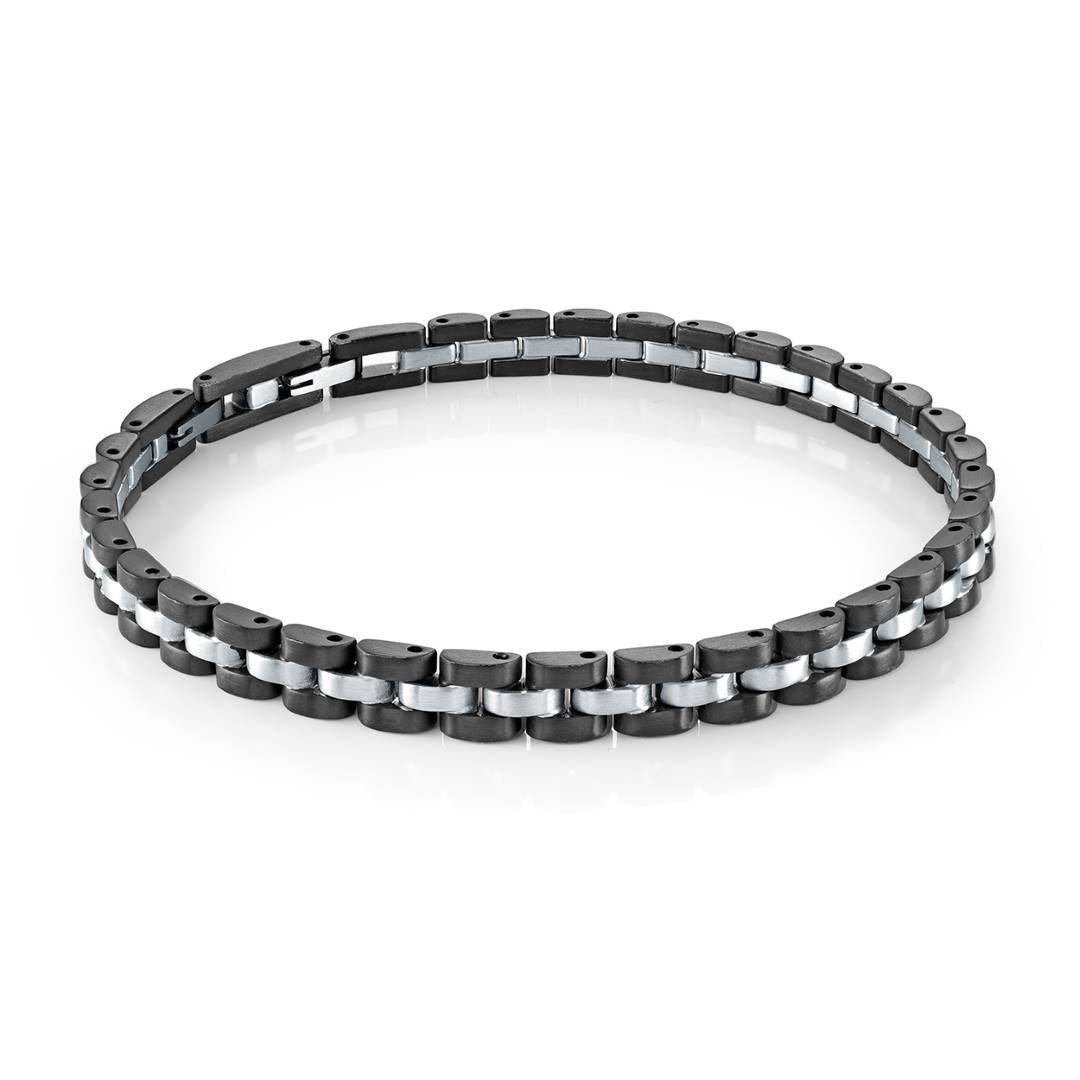 Italgem Steel 6.2mm Matte Steel and Black Watch-Link Bracelet — SMB792