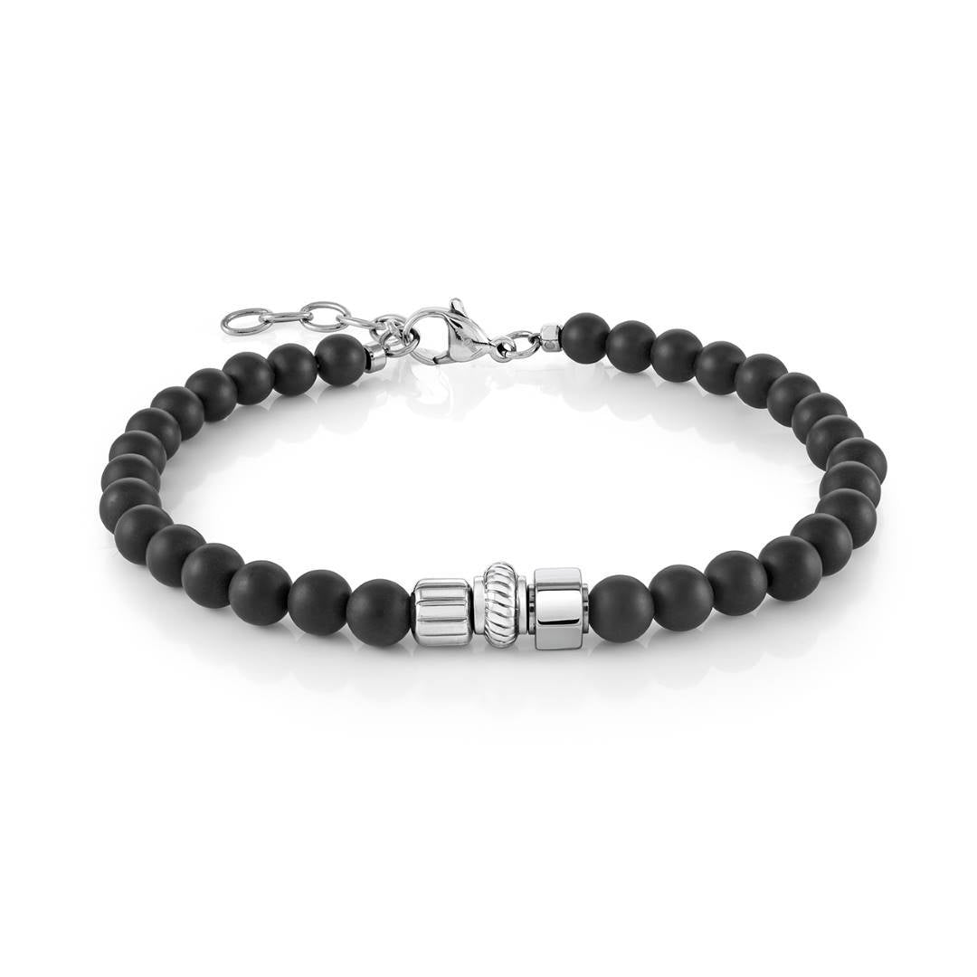 Italgem Steel 4mm Matte Onyx and Steel Bracelet — BB-363