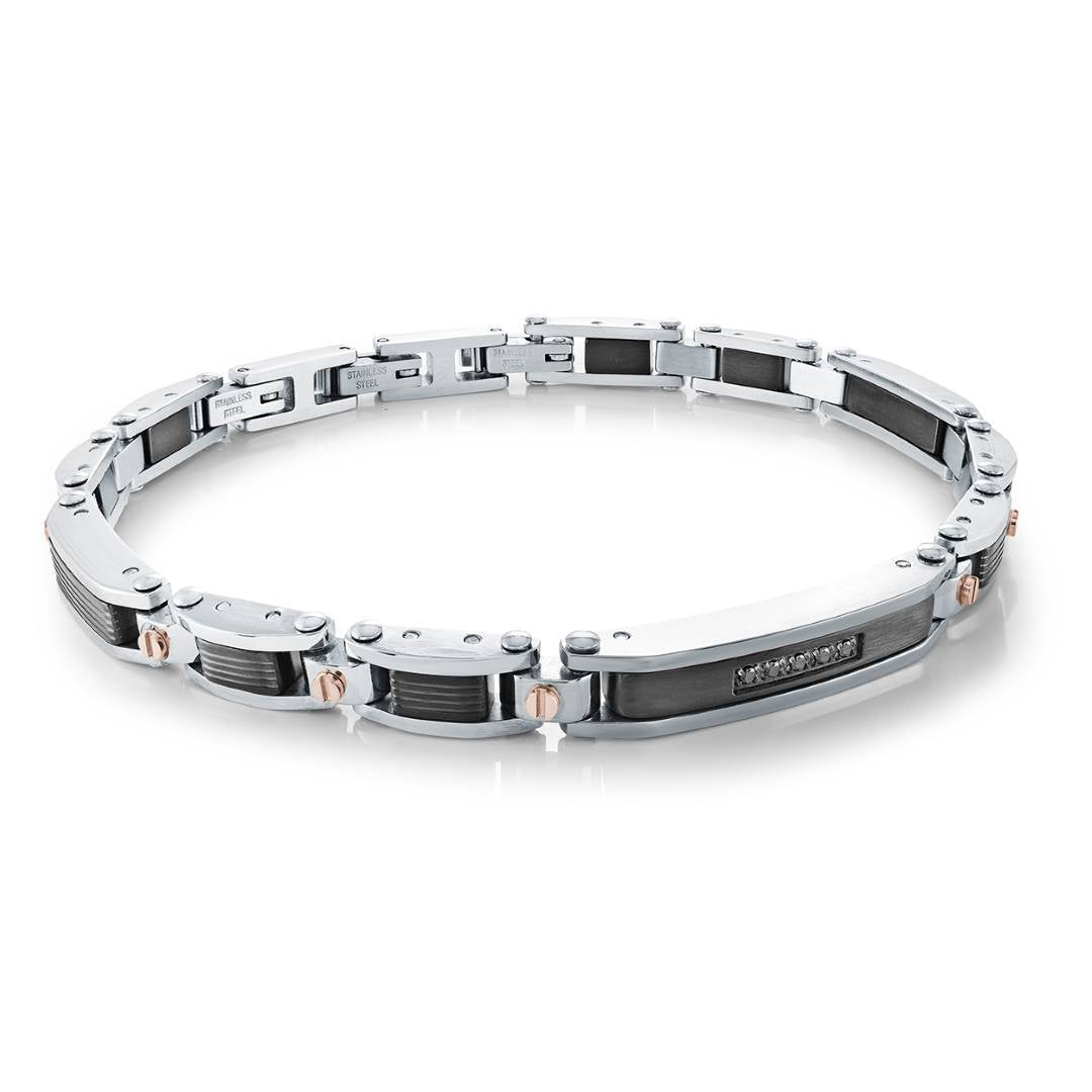 Italgem Steel Black and Steel Bar-Link ID Bracelet — SMB846