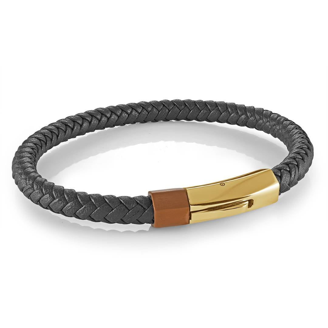 Italgem Steel Brown Braided Leather Bangle — SLB656-8.25