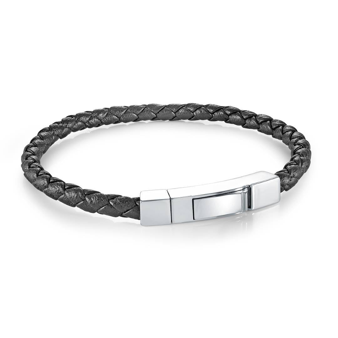 Italgem Steel 4mm Black Braided Leather Bracelet — SLB679-7