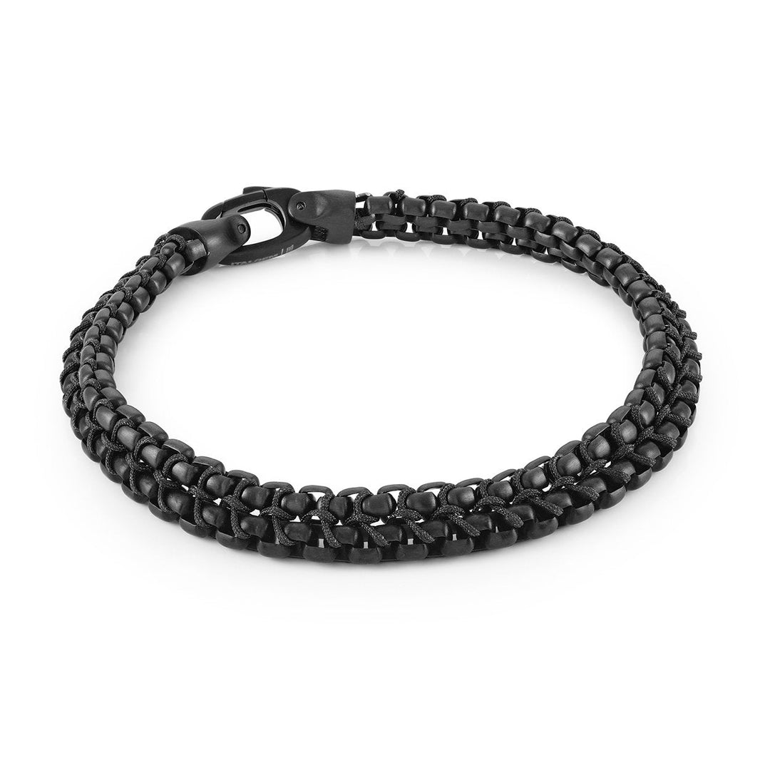 Italgem Steel Black Double-Row Box and Cord Bracelet — SMB841-BLK-8