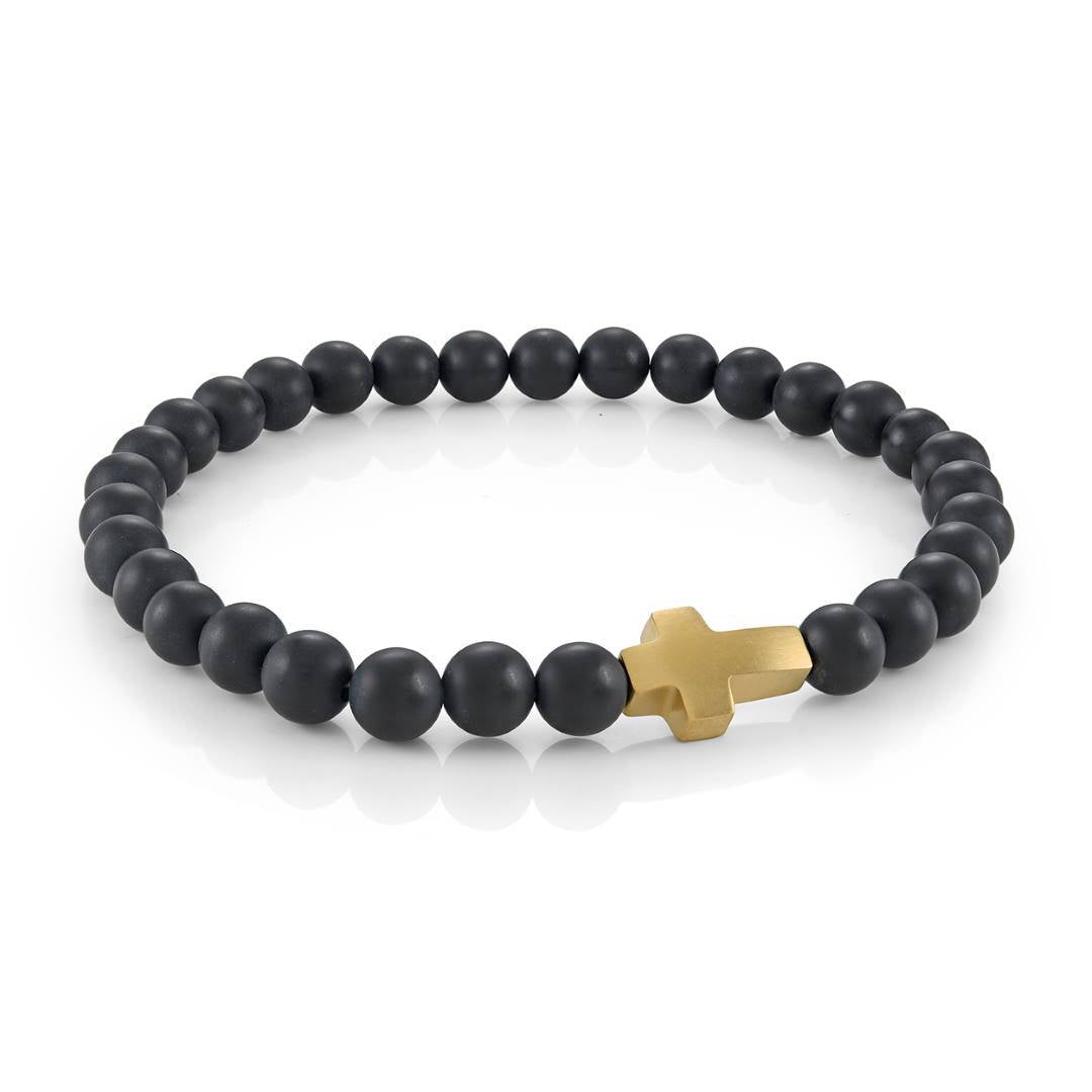 Italgem Steel 6mm Onyx Bracelet with Gold-Tone Cross — BB-453-GO-8
