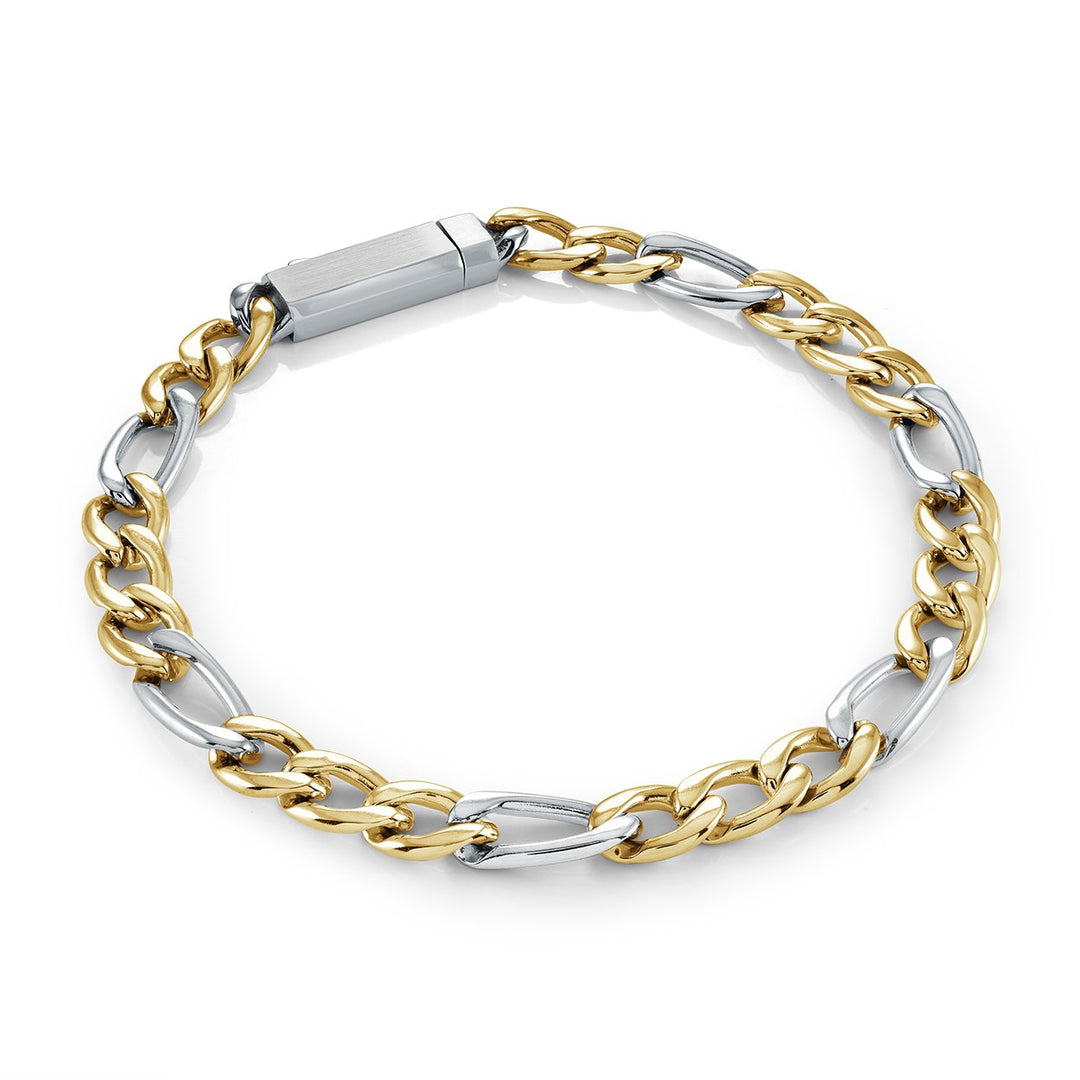 Italgem Steel Gold-Tone 6mm Two-Tone Figaro Key Clasp Bracelet — SMB907-8