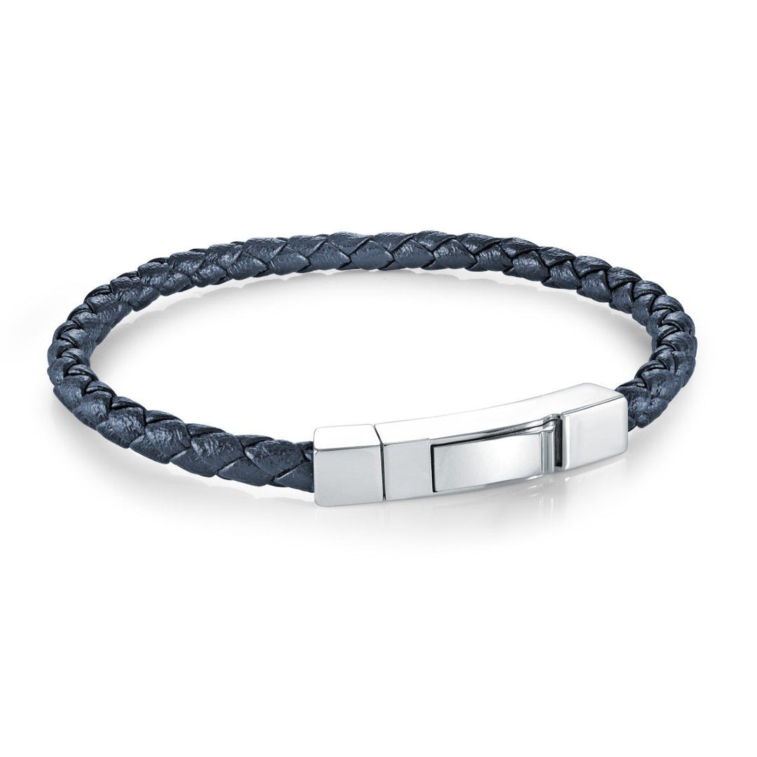 Italgem Steel 4mm Navy Braided Leather Bracelet — SLB689-7