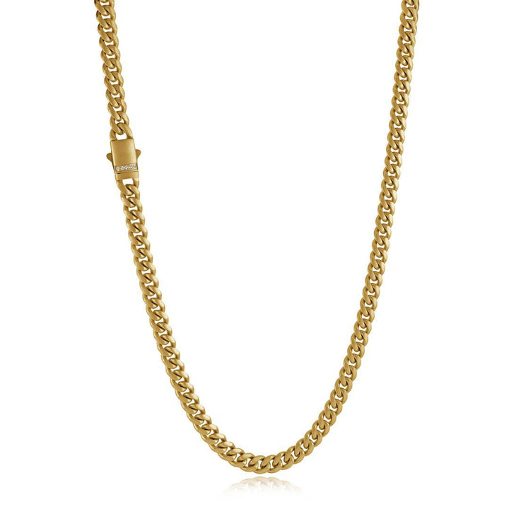 Italgem Steel 6mm Matte Gold-Tone Curb Chain with CZ Clasp — SYN89-22