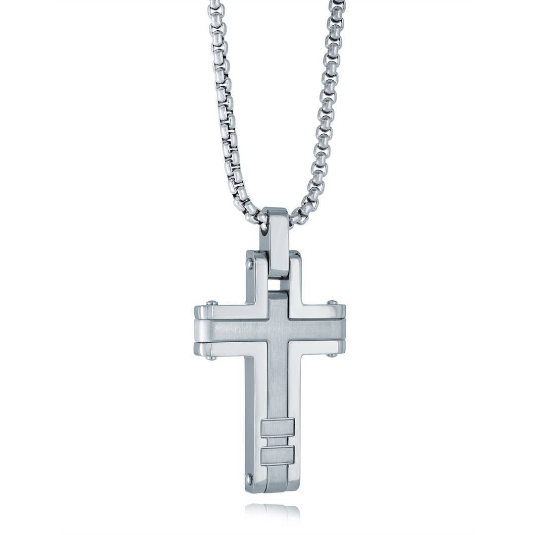 Italgem Steel Brushed and Polished Cross Necklace — SC193