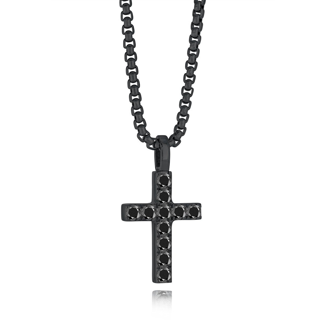 Italgem Steel Gunmetal Cross Necklace with Black CZ — SC200