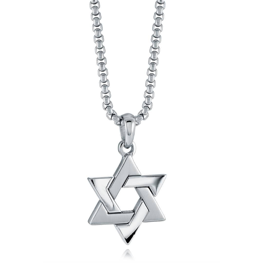 Italgem Steel Brushed and Polished Star of David Necklace — SP404