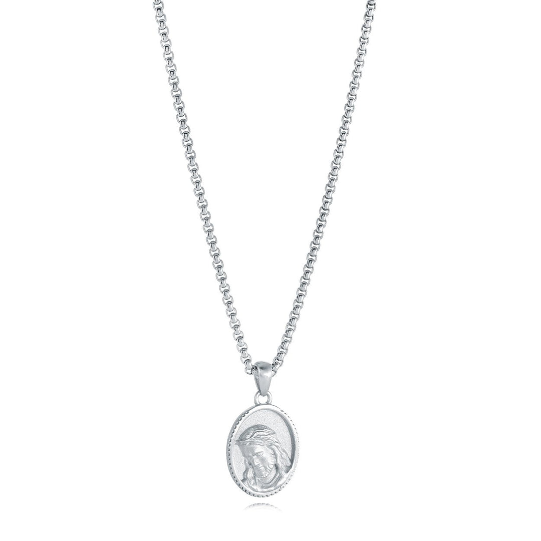 Italgem Steel Brushed Oval Jesus Portrait Pendant — SP466