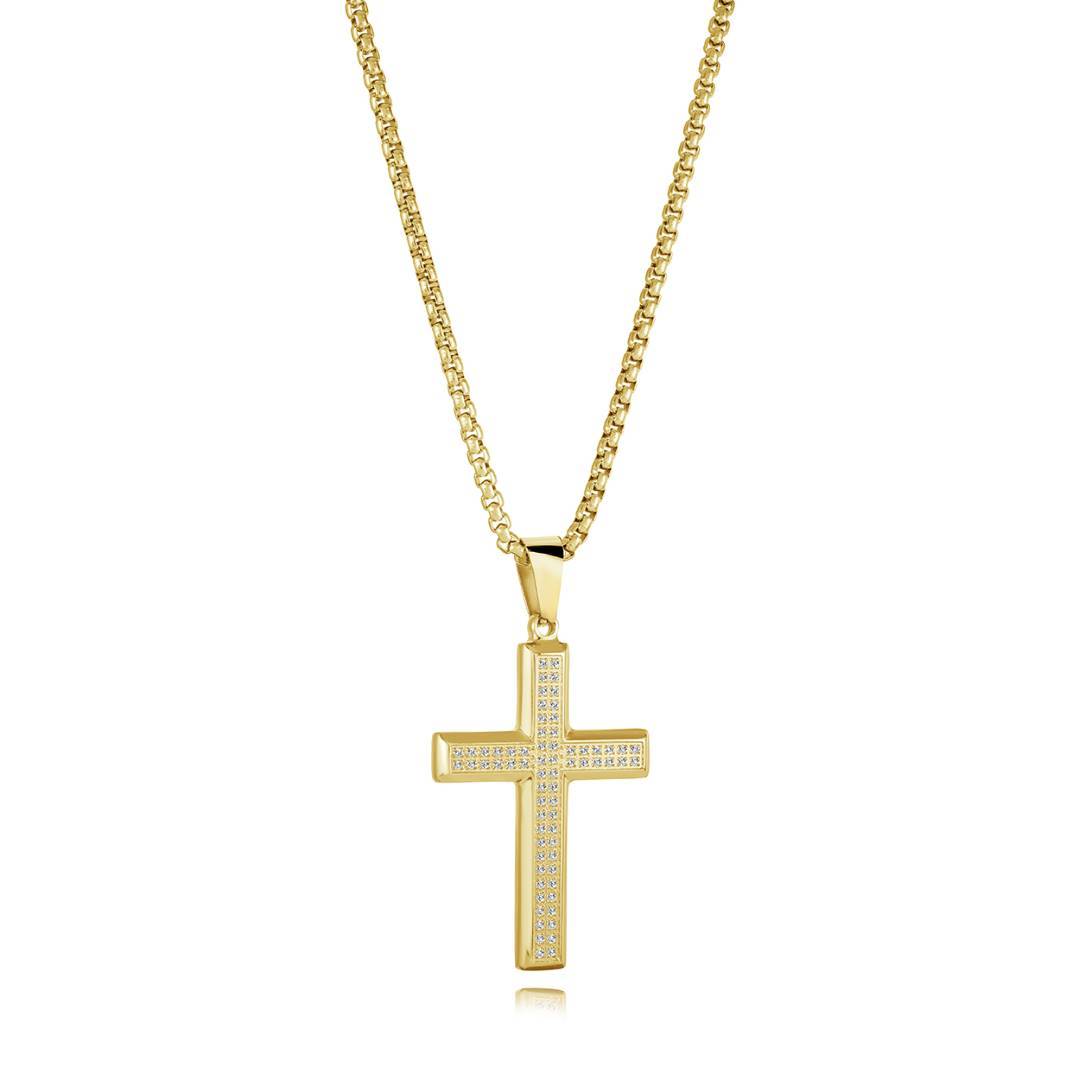 Italgem Steel Gold-Tone Double-Row CZ Cross Necklace — SC254-GO