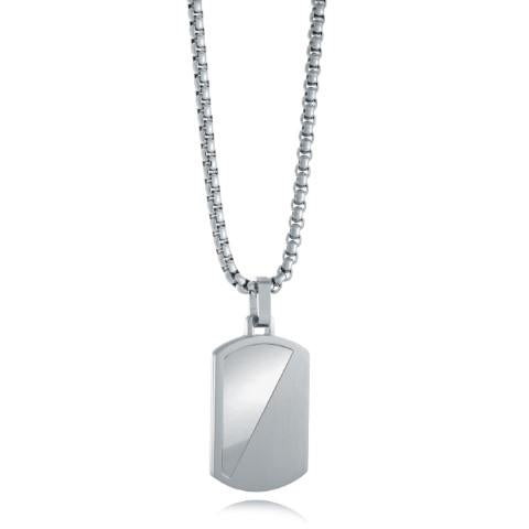 Italgem Steel Polished and Matte Small Dog Tag Pendant — SP378