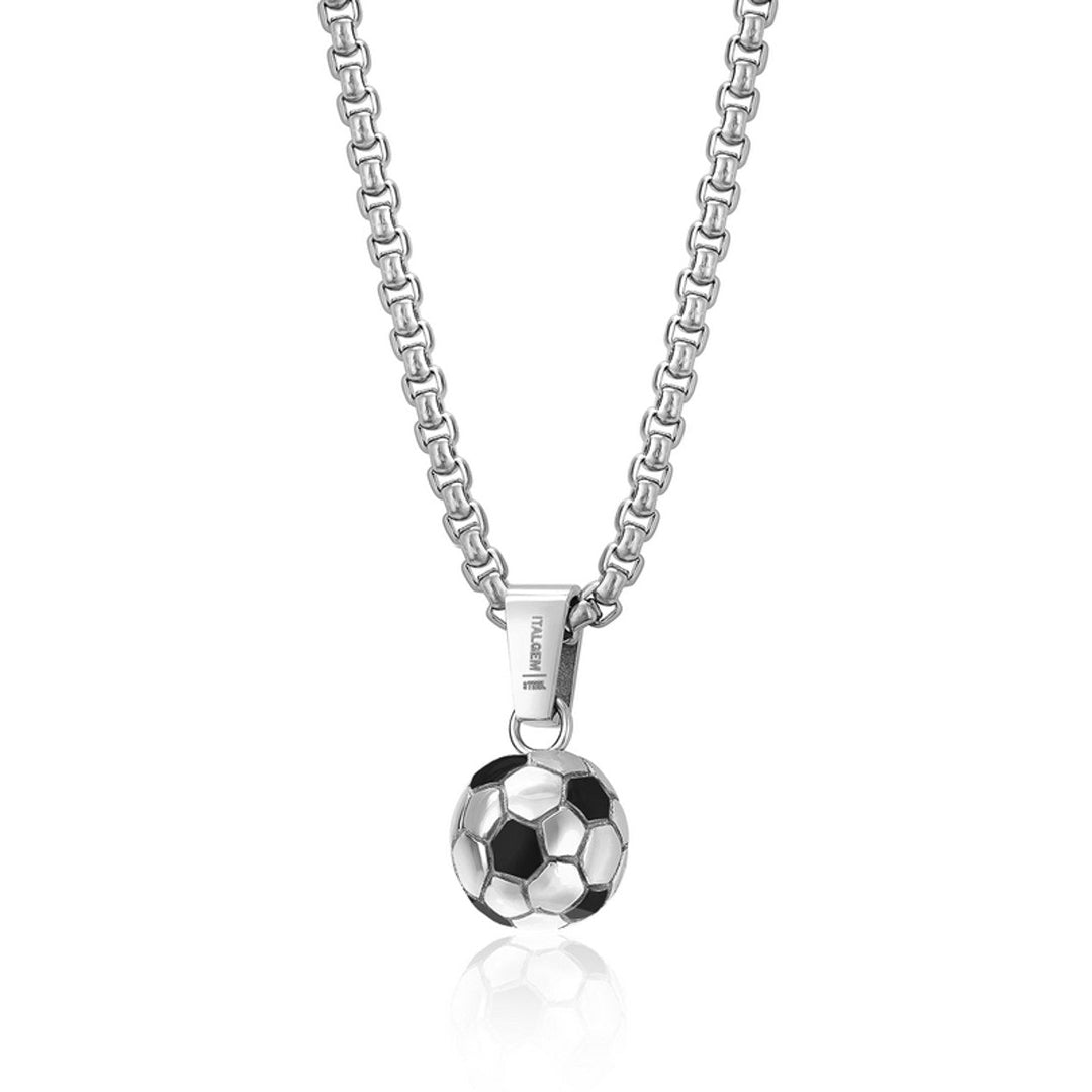 Italgem Steel Soccer Ball Pendant Necklace — SP141-18+2