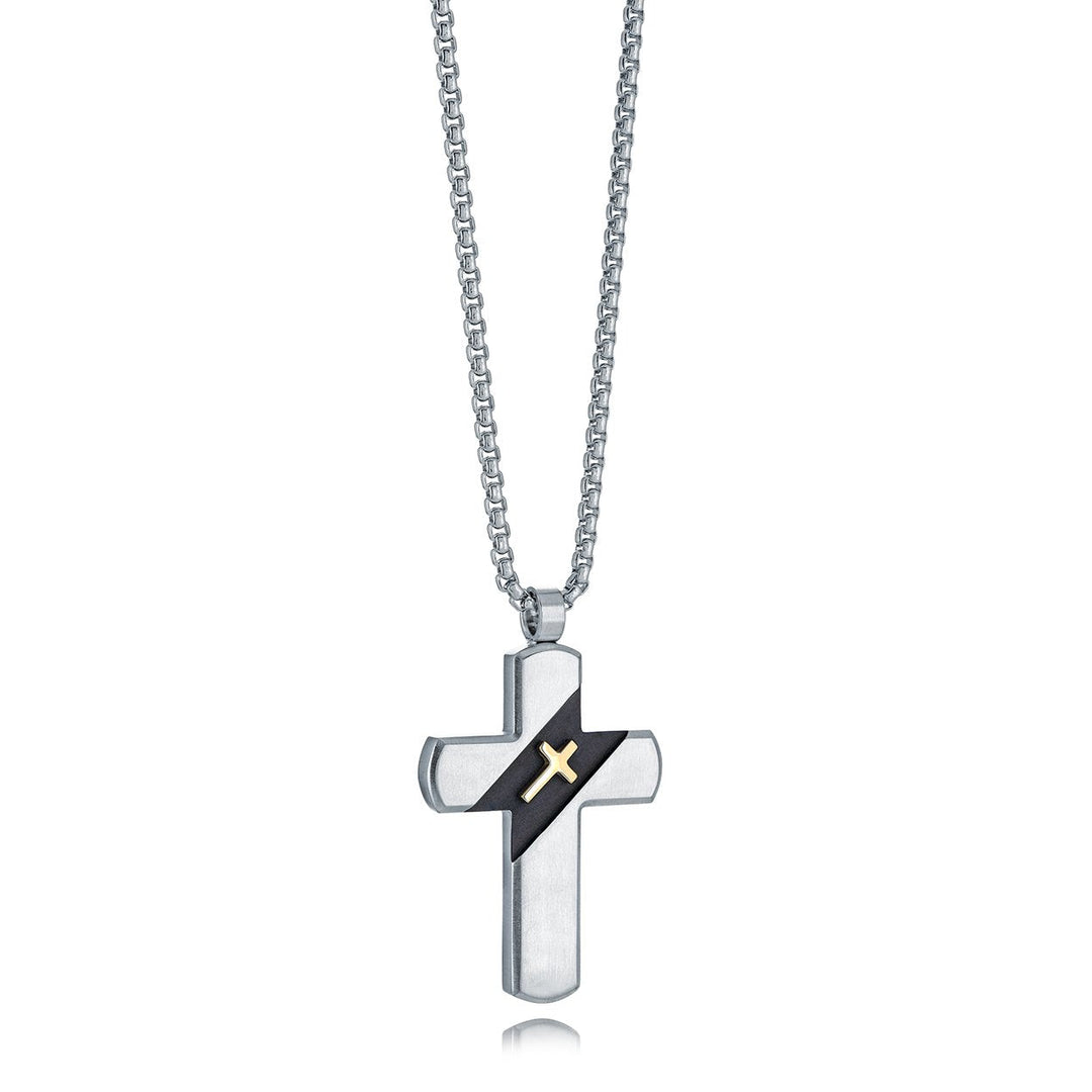 Italgem Steel Layered Two-Tone Cross Necklace — SC287