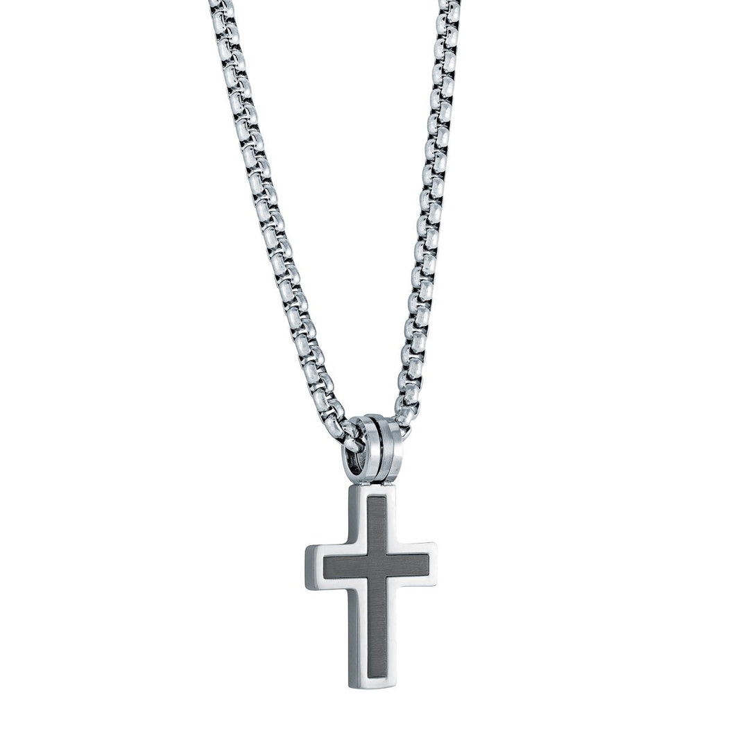 Italgem Steel Black-Inlay Cross Necklace — SC167-18+2
