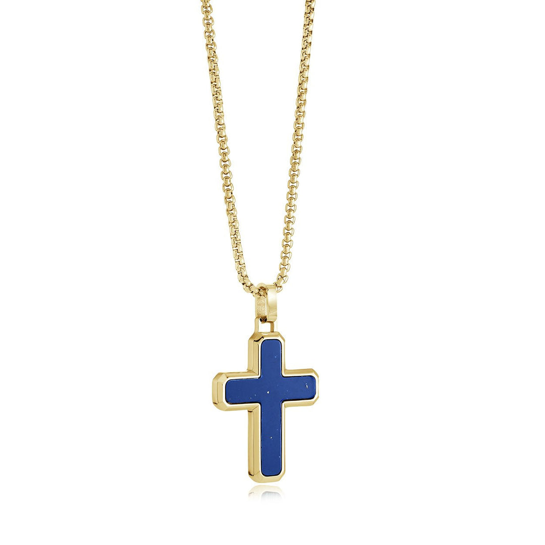 Italgem Steel Gold-Tone Lapis Lazuli Cross Necklace — SC307-GO