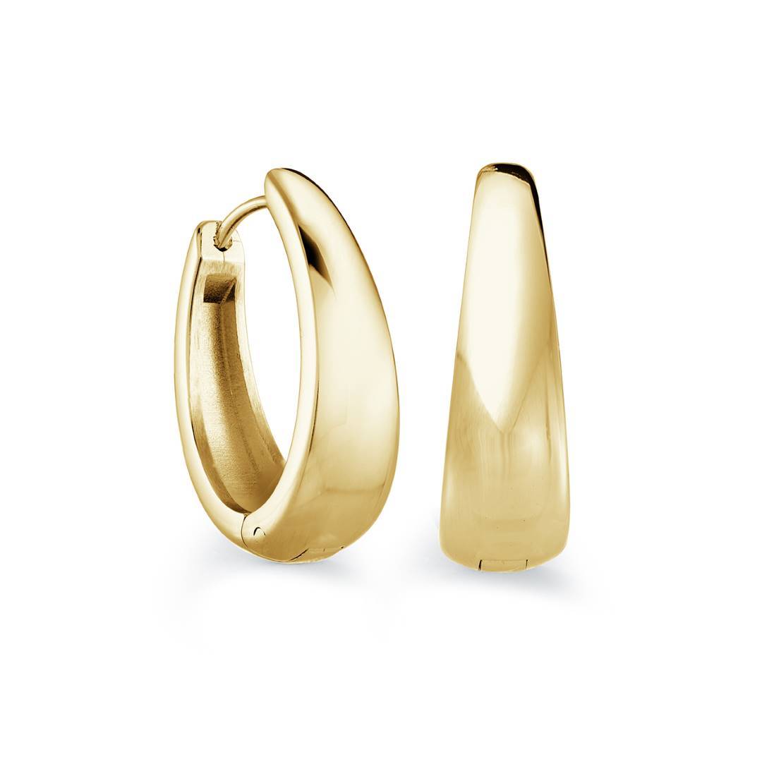 Italgem Steel Gold-Tone Tapered Oval Huggie Earrings — SEA382