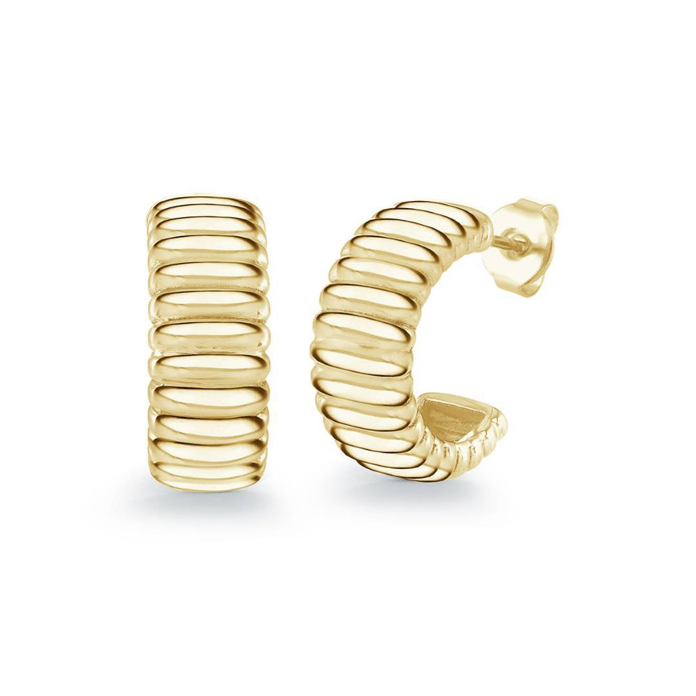 Italgem Steel Ribbed Half-Hoop Stud Earrings — SEA495-GO