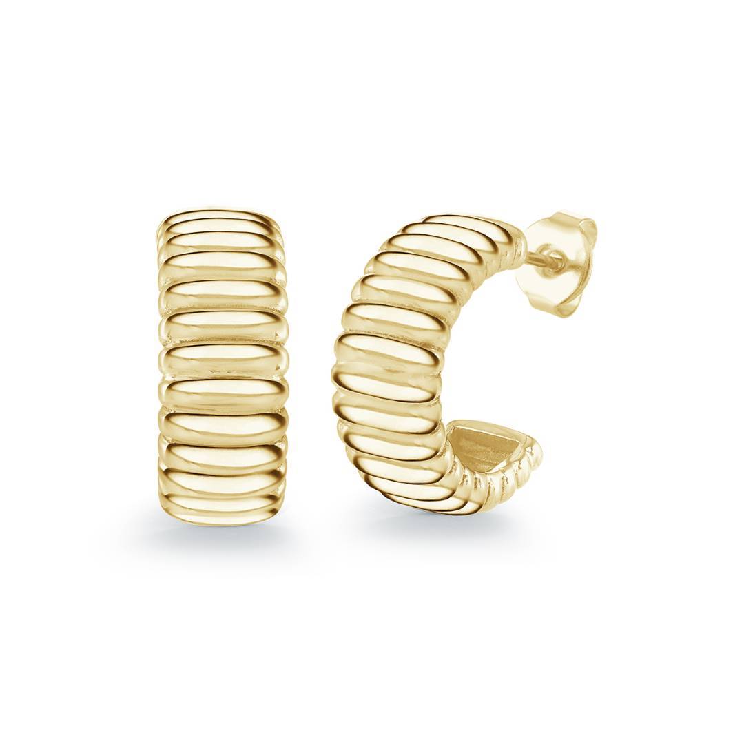 Italgem Steel Ribbed Half-Hoop Stud Earrings — SEA495-GO