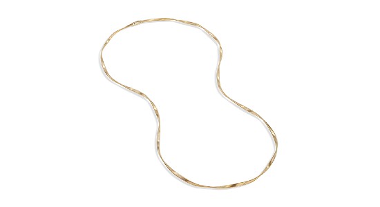 a unique gold chain necklace with a curved chain