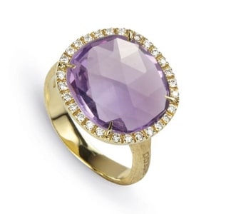 A gold Marco Bicego Jaipur Color ring with alexandrite and diamonds.